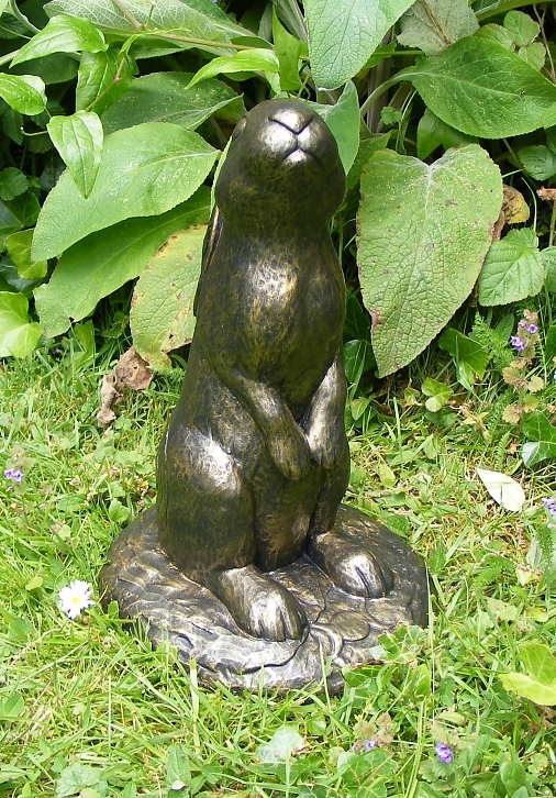 Crescent Moon Gazing Hare Garden Ornament Front View