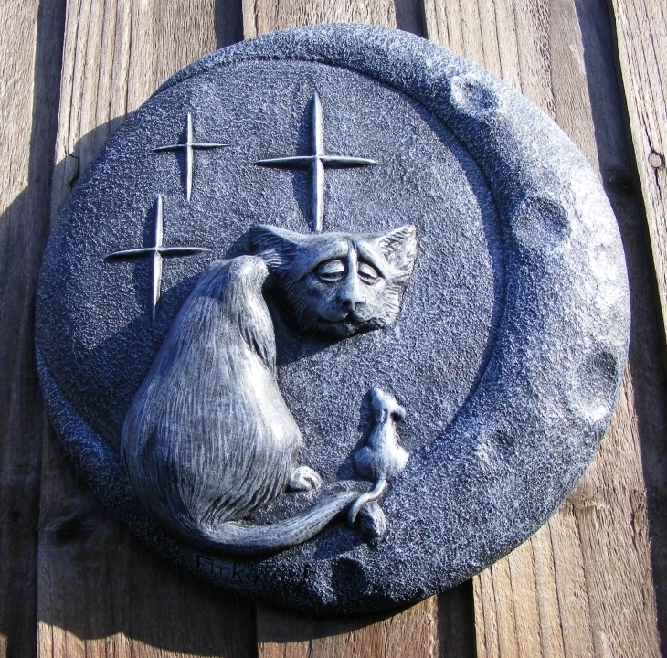 Cat and Mouse on the moon garden wall plaque
