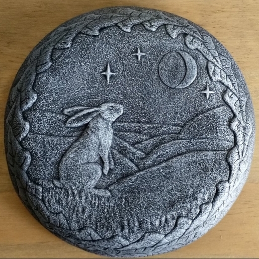 Moon Gazing Hare Plaque in Grey Garden Ornament