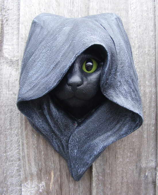 Mystic Black Hooded Cat Wall Plaque Ornament