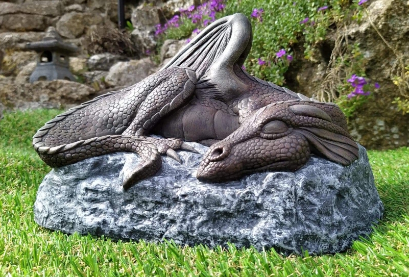Sleeping dragon garden ornament face view